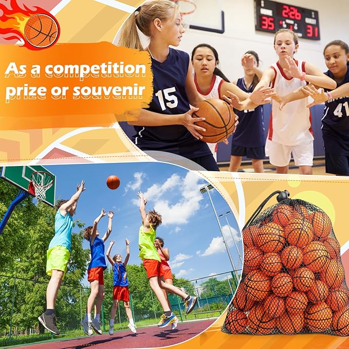 Civaner 60 Pcs Mini Basketball Stress Balls for Kids Basketballs Party Favors Small Foam Bouncy Sports Toys Bulk with Drawstring Bag for School Party Decor Carnival Reward Game Toys Gifts(3cm,4cm)
