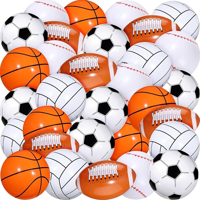 Sosation 16 Inch Inflatable Sport Balls 5 Styles Sport Beach Balls Swimming Pool PVC Ball Bulk Blow up Sports Party Decorations for Family Outdoor Beach Pool Water Sports(60 Pieces)