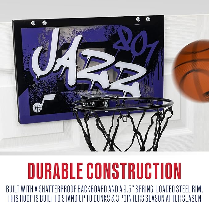 Franklin Sports NBA Team Over the Door Basketball Hoops - Kids Indoor Mini Basketball Hoop + Ball Set - NBA Fan Mini Hoops