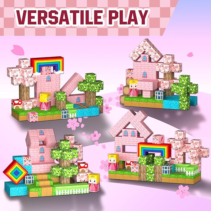 100PCS Magnetic Blocks - Princess Castle Building Toys Montessori Sensory Toys Birthday GIFS for Girls 3 4 5 6 7 8 9 10+ Years Old, Creative Magnets Games for Toddler Kids