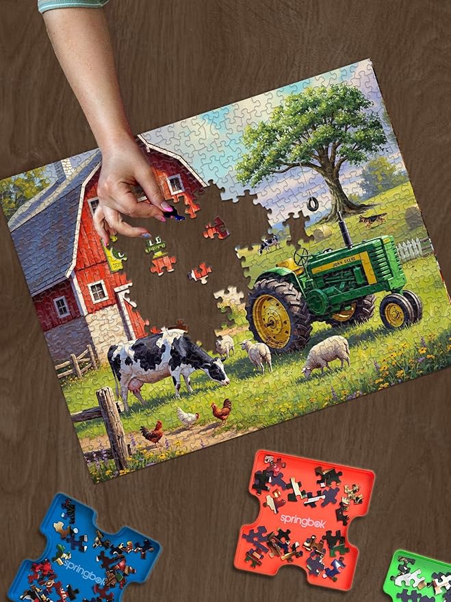 Springbok Country Morning 500 Piece Jigsaw Puzzle for Adults - Poster Now Included - John Deere Tractor - Unique Cut Pieces - Made in USA