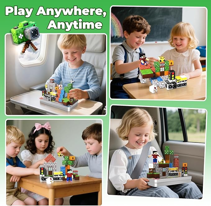 45 Pcs Travel Magnetic Blocks -Mini Magnetic Building Blocks for Kids Ages 4-8, Magnet Cubes Stacking Toys with Portable Metal Box, Easter Birthday Gift for 3+ Year Old Boys Girls