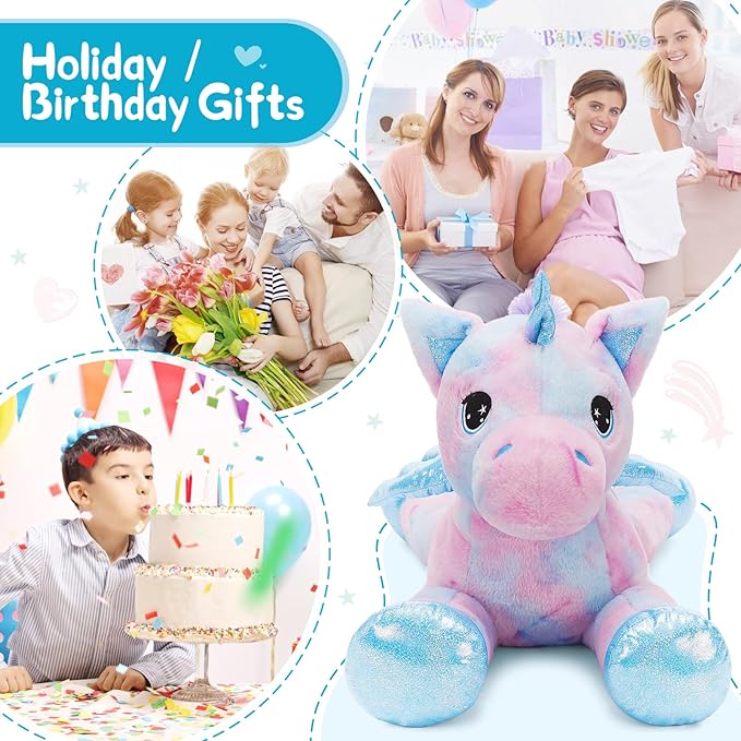Tezituor 43 Inch Unicorn Stuffed Animal with Wings, Giant Purple Stuffed Unicorn Plush Toys for Girls Kids Boys Women,Soft Rainbow Plushie Gifts for Valentines Day,Christmas, Birthday Party