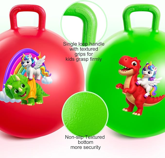 ZOOJOY Hopper Ball 2 Pack, 18 in Bouncy Ball with Handle for Kids, Unicorn & Dinosaur Girls Boys Toys, Best Inflatable Active Play Toys Gifts for 3 4 5 6 7 8 Yr Old Girls Boys