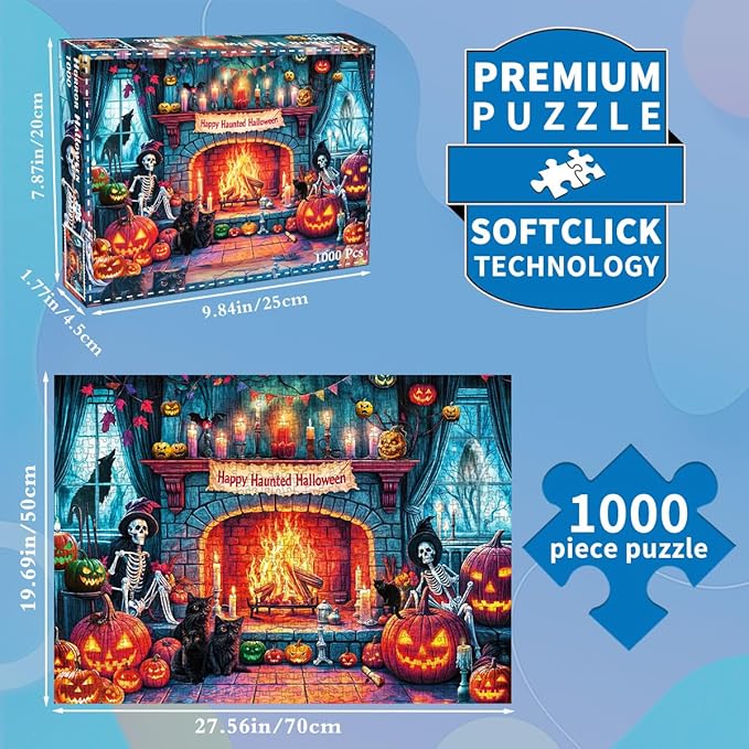 Halloween Night 1000 Piece Puzzle -Retro Horror Art- 1000 Pieces Jigsaw Puzzles for Adults - 1000 Piece Haunted Mansion Jigsaw Puzzle(27.6"x 19.7")