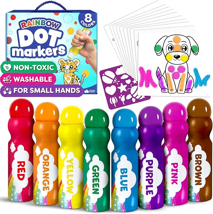 Dot Markers For Toddlers 1-3 - Dot Art Paints Washable For Kids - Includes Printed & PDF Coloring Sheets - Toddler Arts And Crafts - Preschool Learning Activities - Bingo Daubers For Toddlers 2-4