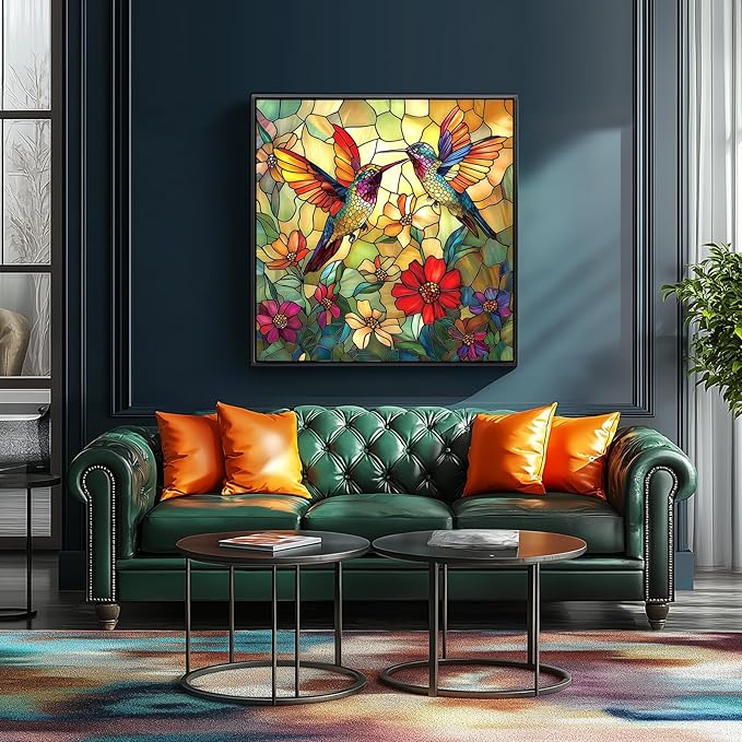 Vintage Paint Hummingbird Flower 500 Piece Puzzles for Adults, Easy Large Piece Puzzle for Seniors, Challenge Art Jigsaw Puzzles, for Gifts Party Games Family, 20x20 Inch Dust Free