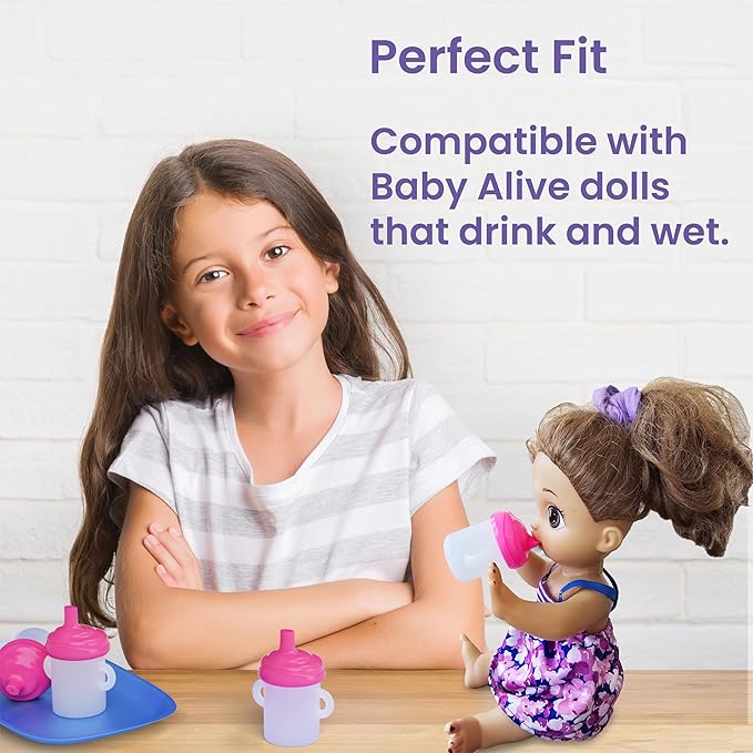 Doll Buddies Sippy Cup for Baby Alive Dolls | Sippy Dolls Accessories Compatible with Baby Alive Dolls that Drink and Wet | Doll Sippy Cup can be Filled with Water | 3 Pack