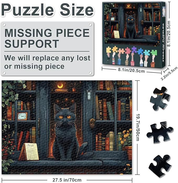 Bookstore Puzzles for Adults 1000 Pieces, Cat Detective Jigsaw Puzzles, Adult Puzzle for Adults, Educational Fun Games or Toys for Elders Friends 20X27 INCH