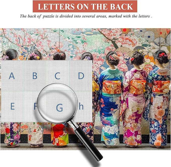 PICKFORU Elegant Kimono Puzzles for Adults 1000 Pieces, Intage Cherry Blossom Geisha Puzzles, Colorful Unique Japanese Art Puzzle as Wall Decor