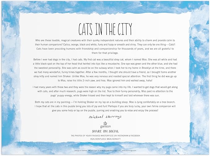 Galison Michael Storrings Cats in The City 1000 Piece Puzzle Featuring Beautiful Artwork of Cats in The City Garden