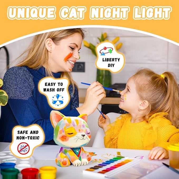 Paint Your Own Cat Lamp Kit, Arts and Crafts for Kids Ages 8-12, Arts and Crafts for Kids 4-6, DIY Cat Night Light Painting Kit for Kids, Art Supplies for Girls Boys Birthday Ages 3 4 5 6 7 8 9 10 11+
