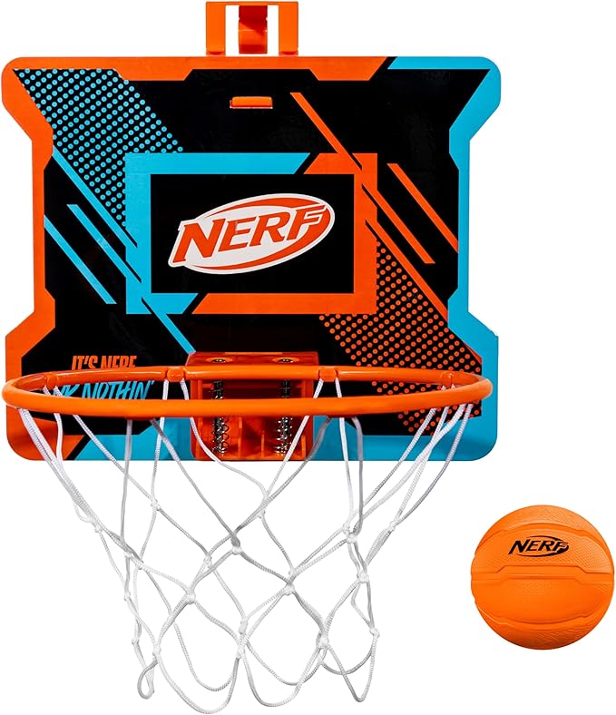 NERFOOP Slam Mini Basketball Hoop Set - Pro Hoop Mini Basket Set with NERF Foam Basketball - Spring Loaded Rim Great for Dunking - Perfect Bedroom + Office Accessory