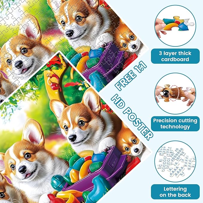 300 Pieces Dog Puzzles for Adults, Puppy and Toys Puzzle for Adults Children Seniors, Retro Style Puzzle 300 Pieces, Gift for Birthday, Home Decor, Fun for Family Entertainment(20.5 * 15 in)