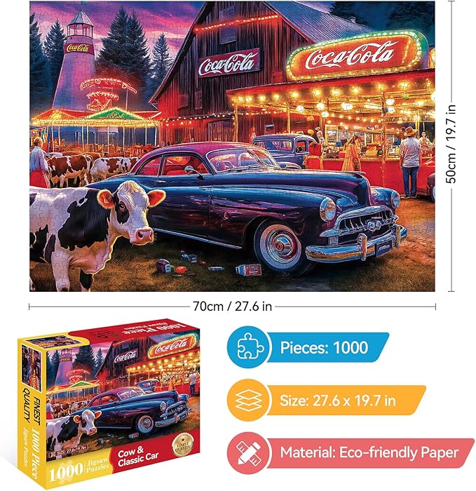 LUXDIVINA 1000 Piece Puzzle for Adults, Puzzles for Adults 1000 Pieces, Summer Country Farm Night Jigsaw Puzzle, Fun Gift for Adults & Teens, Perfect for Game Nights, 28 * 20 in