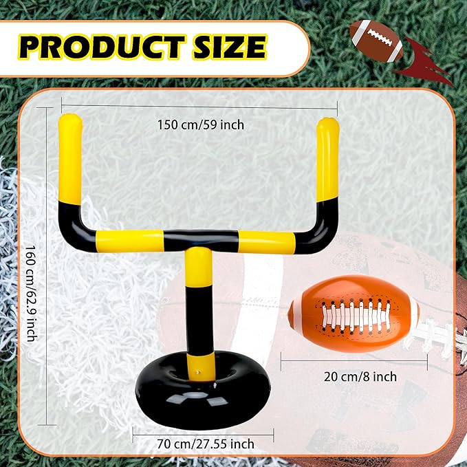 4 Pcs Jumbo Inflatable Football Set Include 1 Giant Inflatable Football Goal Post and 3 Pcs Blow Up Footballs Beach Balls for Summer Beach Lawns Outdoor Sports Game