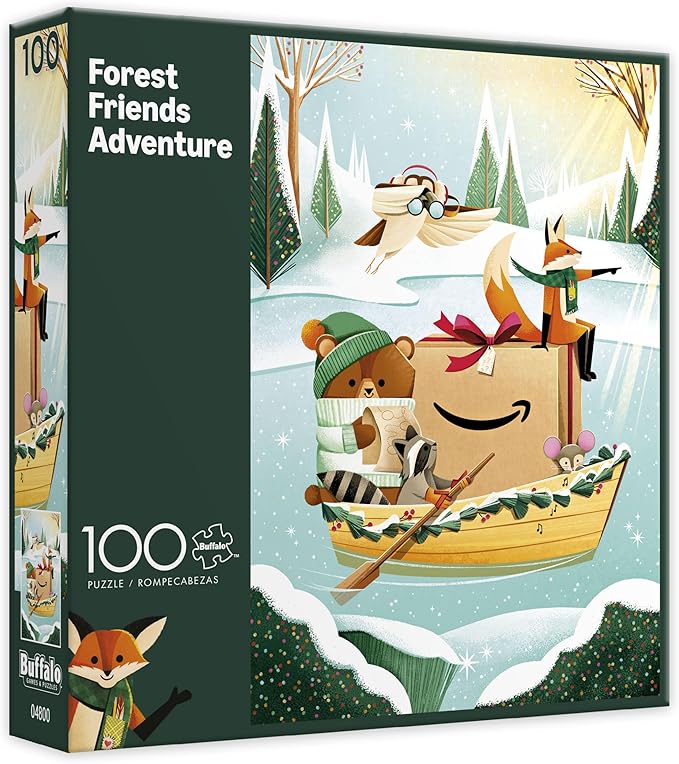 Amazon Holiday Puzzle - 100 Piece Jigsaw Puzzle from Buffalo Games - Forest Friends Adventure - Family Game Night Puzzle Fun - Finished Size is 15 x 11