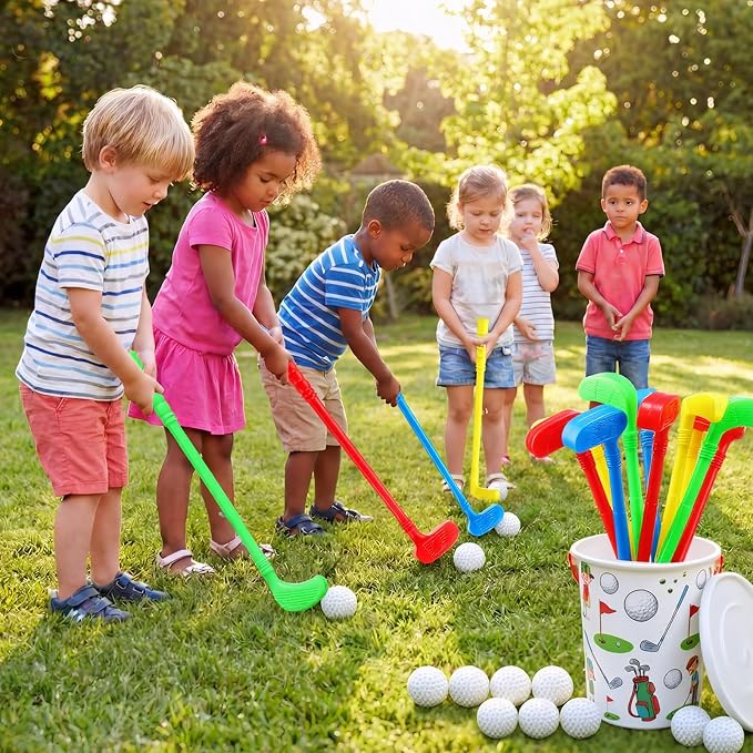 24 Pcs Plastic Mini Golf Clubs for Toddlers, Kids Golf Clubs Toy Set, Toy Balls for Kids Toddlers Outdoor Indoor Lawn Sports for Boys Girls(Elegant)