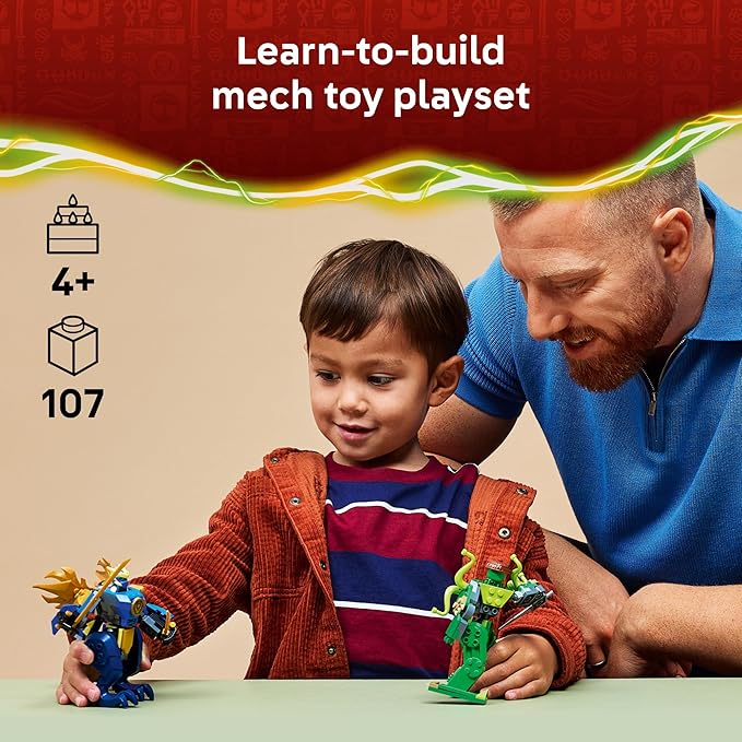 LEGO NINJAGO Jay's Dragon Mech Fight Building Toy - Pretend Play Set for Boys & Girls, Ages 4+ - Includes 2 Minifigures - Gifts for Birthdays - 71853