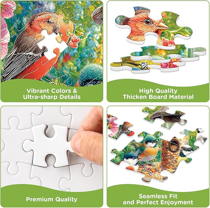 500 Piece Puzzle for Adults, Colorful Birds Jigsaw Puzzle, Hummingbird Feed Flower Jigsaw Puzzle 500 Pieces, Recycled Cardboard Animals Puzzles, Challenging Game Gift for Adults Seniors, 20.5 x 15 in