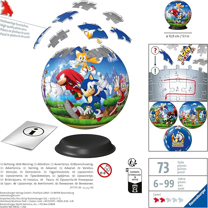 Ravensburger Sonic The Hedgehog 3D Jigsaw Puzzle Ball for Adults and Kids - 11592 - Great Gift for Any Birthday, Holiday, or Special Occasion