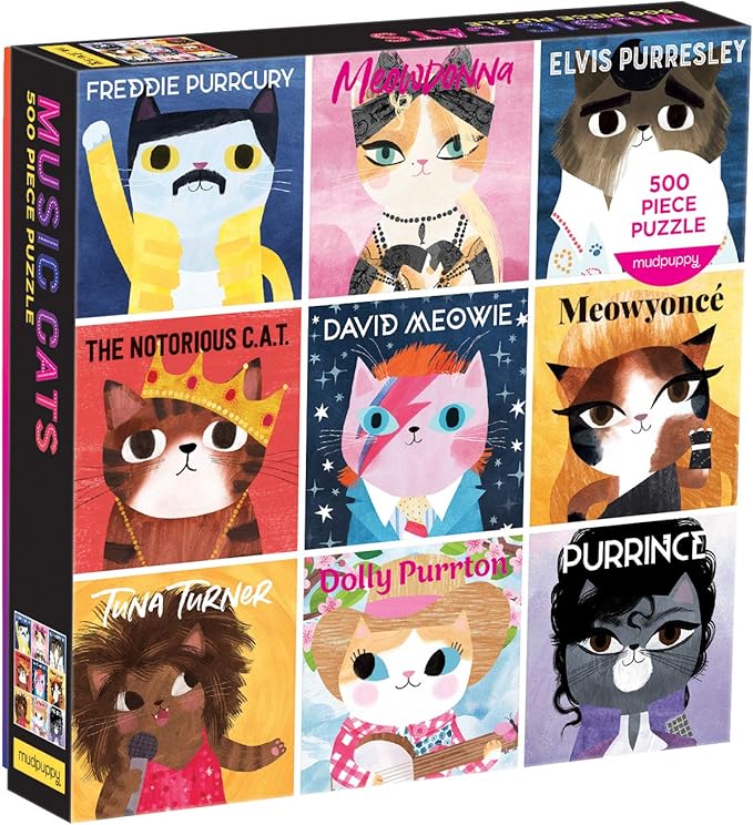 Mudpuppy Music Cats 500 Piece Family Puzzle from Mudpuppy - 20" x 20" Jigsaw Puzzle of Your Favorite Music Legends in Cat Form, Perfect for Hours of Family Fun, Ages 8+