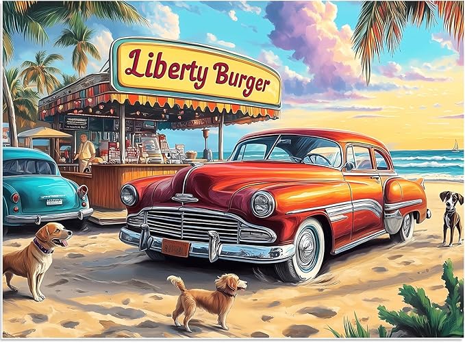 500 Piece Puzzle for Adults, Beach Store Puzzle, Recycled Cardboard Car Dog Jigsaw Puzzles 500 Pieces, Challenging Puzzles Game Home Decor Birthday Party Gift Toy for Seniors 20.5 * 15 inch