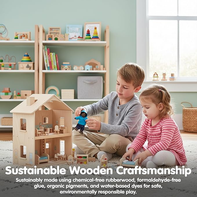 PlanToys® Boy Wooden Dollhouse Figurine | Poseable 1:12 Scale Mini Doll (4 Inch) | Dollhouse Accessories for Pretend Play | Eco-Friendly Montessori Toy for Kids Ages 3+