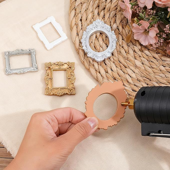 YUXIANLB 5 Pcs Miniature Dollhouse Mirror Set with Carved Golden Edges, European Style Victorian Baroque Wall Decor for 1/12 Scale Dollhouse Display, Mini Furniture Accessory Gold, White, Silver
