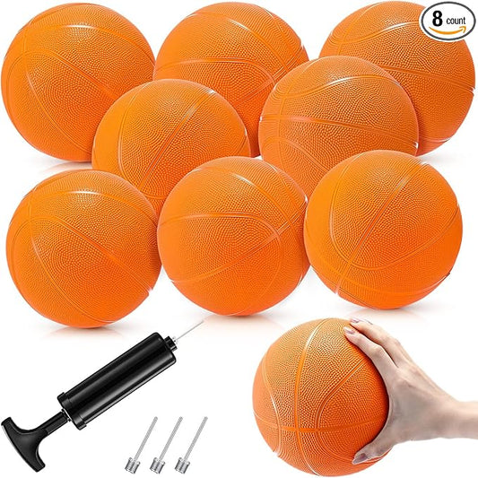 Vinsot 8 Pack Mini Rubber Basketballs Set 7 Inch Mini Hoop Basket Ball with Air Pump for Beginner Basketball Arcade Games Indoor Outdoor Pool Party Favors