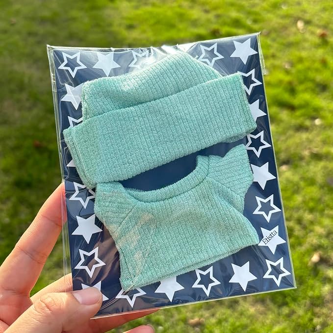 Etistta 17cm Doll Clothes with Hat, Glitter Knit Cap Top Doll Clothes for 17cm Doll Accessories Outfits (Green)