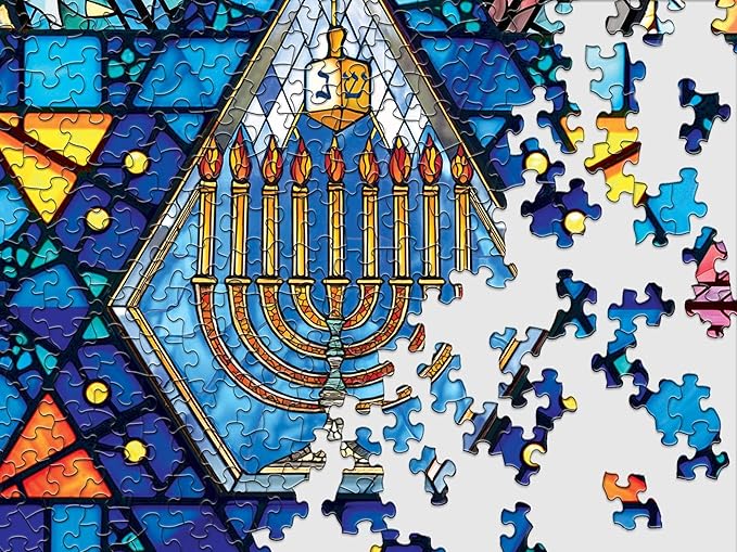 Springbok Star of David 500 Piece Round Puzzle for Adults- Beautiful Stained Glass Star of David Image