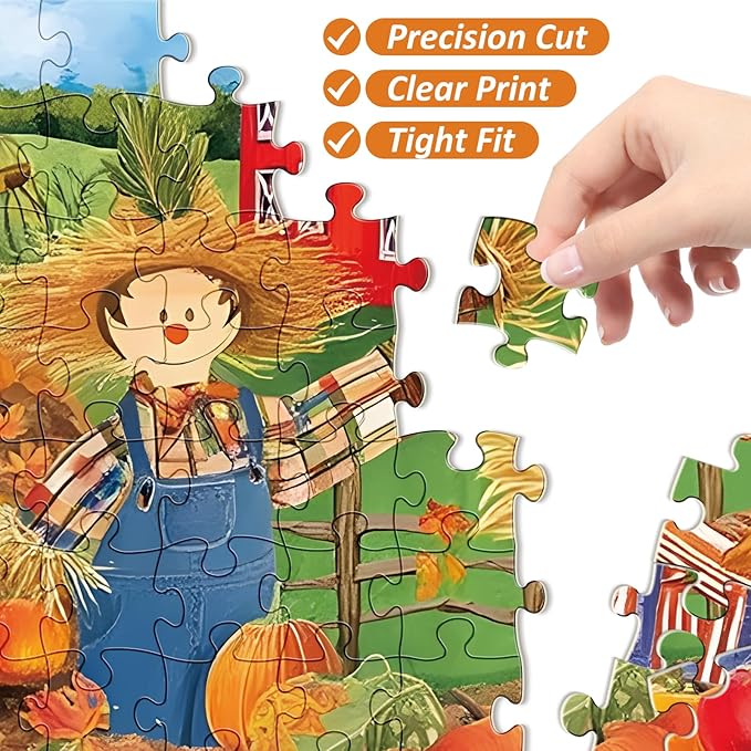 500 Piece Puzzles for Adult,Farm Scarecrow Puzzle for Adults Seniors,Interlock Perfectly Letter on Back,Autumn harvest Landscape Jigsaw Puzzle Letter on Back,Puzzle for Family Game Nights,20.5 x 15 In
