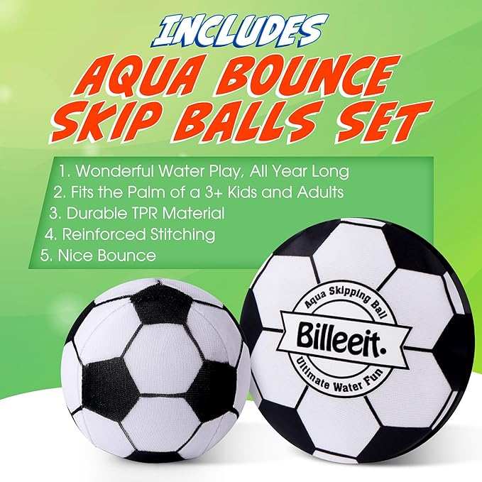 4Pcs Water Skipping Balls for Pool Play, Water Pool Beach Swim Toys for Kids Ages 4-8, 8-12 and Adults, Include 2 Balls and 2 Discs
