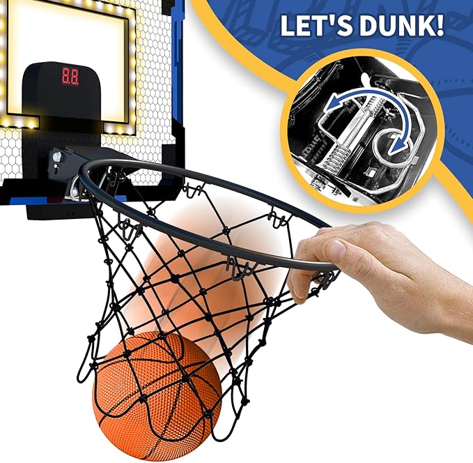 QDRAGON Mini Basketball Hoop, Over The Door Indoor, with 3 Balls/Inflator/Breakaway Rim, Basketball Toy Gifts for Kids and Adults, Suit for Bedroom/Office/Outdoor
