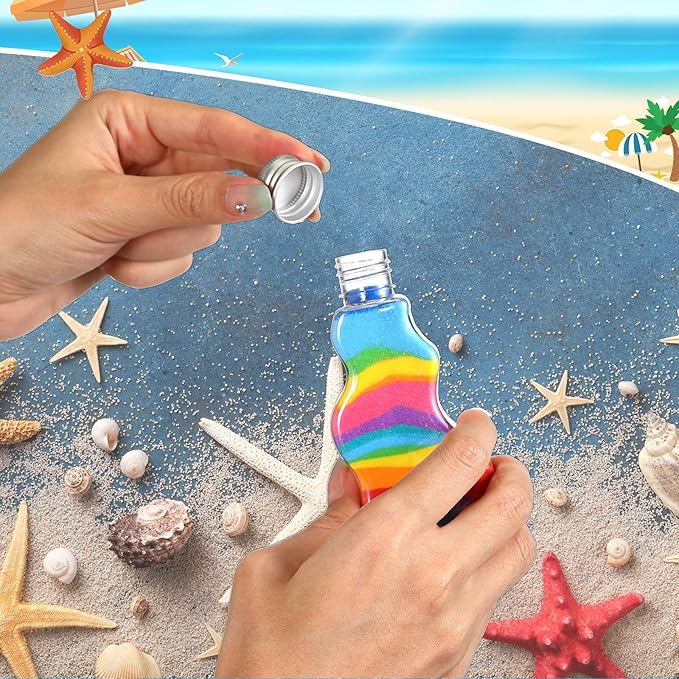 Nuenen 50 Pcs Sand Art Bottles Bulk with Funnels Plastic Wave Shaped Sand Art Containers for DIY Craft Party Supplies(Silver Lid)