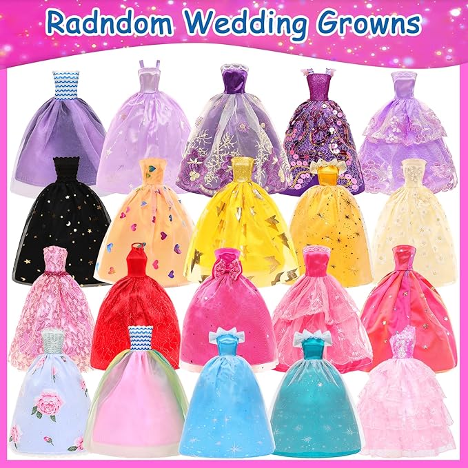 BARWA 10 Pcs Doll Dresses with 17 Accessories Handmade Doll Clothes and Accessories Wedding Gowns Party Dresses for 11.5 inch Dolls