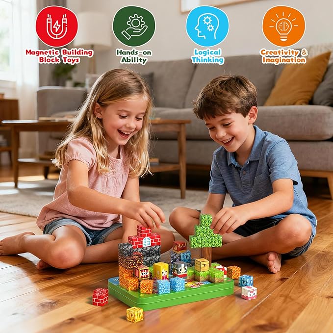 Axirata 60PCS Mini Magnetic Blocks Travel Set for Kids, Mini Magnetic Tiles Building Cubes with Portable Iron Box, STEM Learning Sensory Toy for Toddler Boys Girls Age 3-5 4-8 8-12+