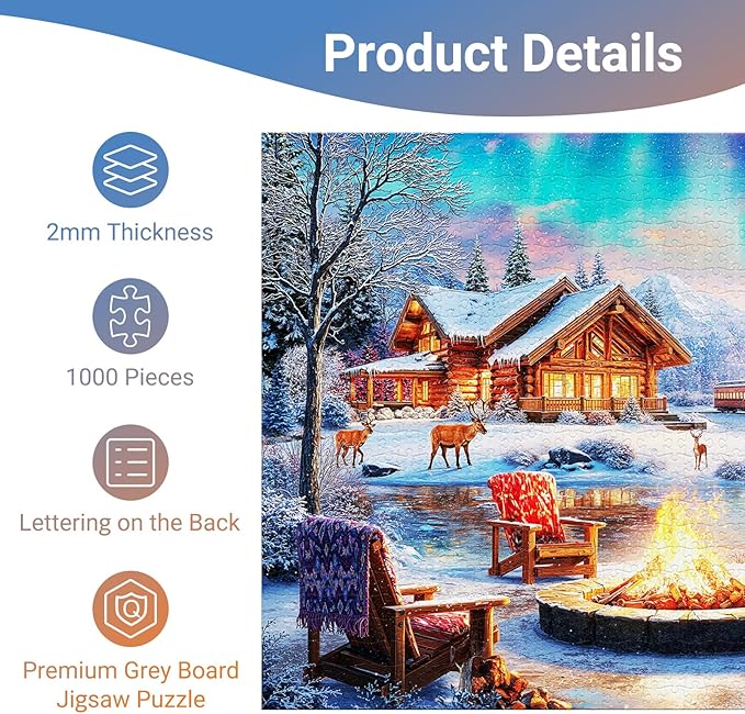Aurora Over Snowscape Puzzles for Adults 1000 Pieces, Impossible Hard Difficult Challenging Jigsaw Puzzle 1000 Pieces, Christmas Birthday Gifts Home Decor for Adults/Friends/Family