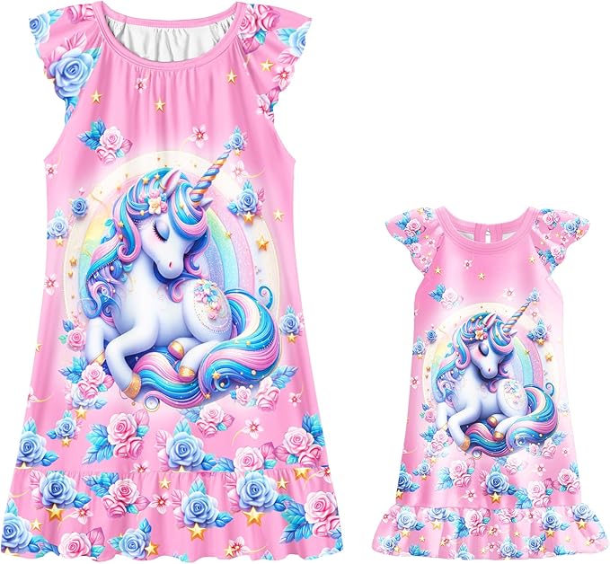 LQSZ Doll and Girl Matching Nightgown Outfit Pajamas Nightie Nightgown for Girls and Dolls Clothes