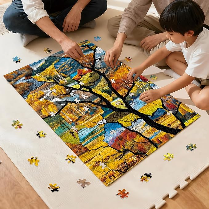 Puzzle for Adults 1000 Pieces, Stained-Glass Autumn Mountain Landscape Puzzle, Challening Impossible Difficult Hard Fun 1000 Pieces Jigsaw Puzzles for Adults