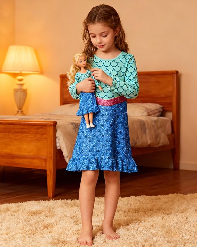 LQSZ Doll and Girl Matching Nightgown Outfit Pajamas Nightie Nightgown for Girls and Dolls Clothes