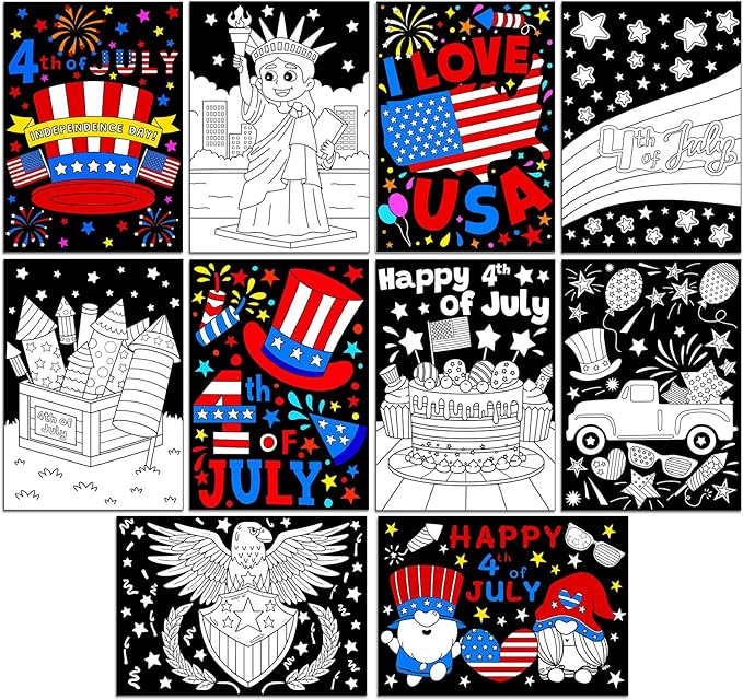 Zhanmai 30 Pcs 4th of July Coloring Posters Patriotic DIY Red White and Blue Independence Day Crafts Bulk Color Your Own Star Posters Crafts for Veterans Day Party Home Activities
