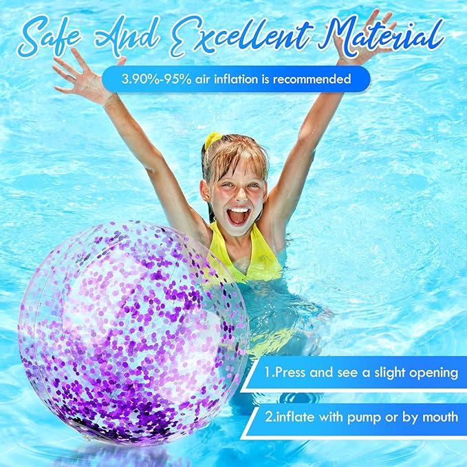 Sotiff 20 Pcs Inflatable Glitter Beach Ball 24 Inch 16 Inch Clear Beach Ball Blow Up Pool Balls Large Swimming Pool Water Toys for Kids Adults Outdoor Summer Birthday Party Favors, 5 Colors