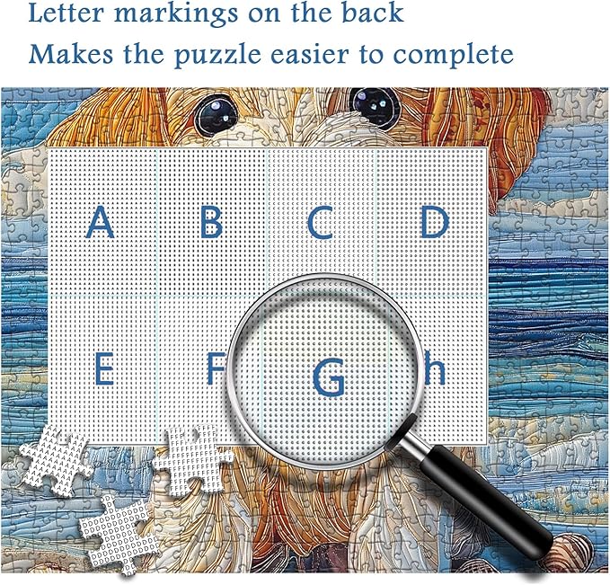 Beach Dog Puzzles 1000 Pieces for Adults, PICKFORU Fabric Art Patchwork Quilt Jigsaw Puzzles, Summer Seaside Puppy Theme as Home Decor