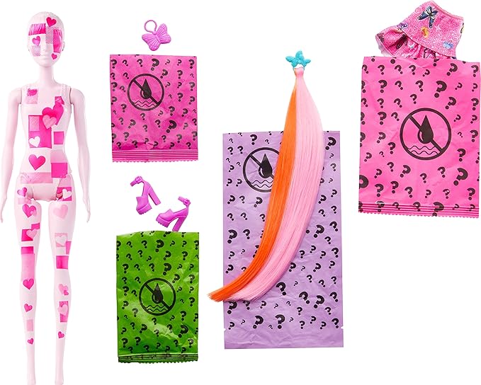 Barbie Color Reveal Doll & Accessories, Denim Series, Patchwork with 6 Surprises Including Color-Change (Styles May Vary)