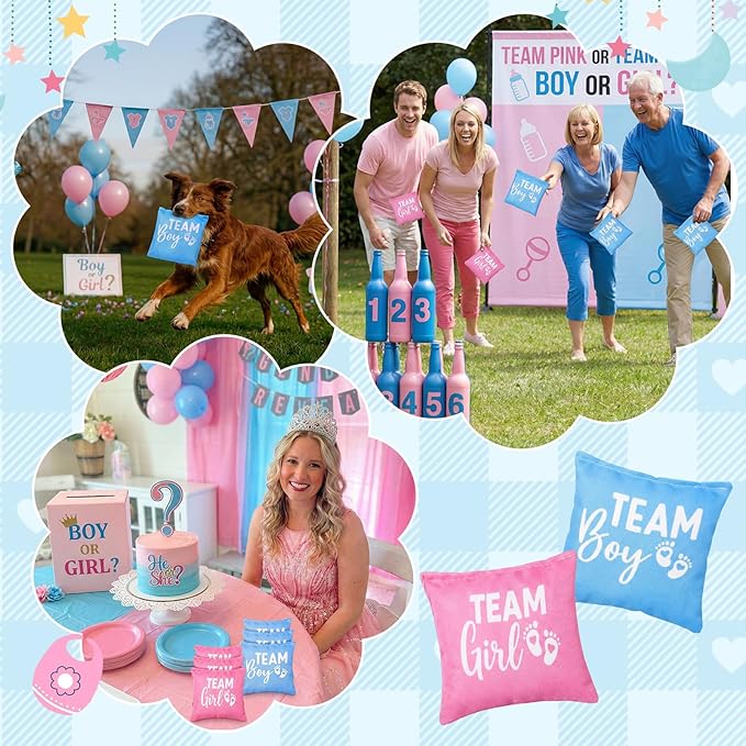 Soulchen 12 Pack Baby Shower Toss Game Bean Bags Gender Reveal Corn Hole Bags Blue and Pink Bean Bag for Bachelorette Bachelor Party Activities Outdoor Indoor Yard Toss Game Supplies
