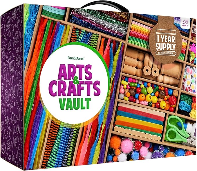 Dan&Darci Arts and Crafts Vault - Craft Supplies Kit in a Box - Easter Gift for Kids Ages 4 5 6 7 8 9 10 11 & 12 Year Old Girls & Boys - Crafting Set Kits - Gift Ideas for Kid Art Activity Gifts