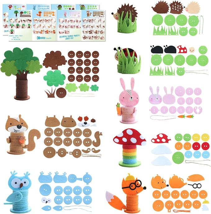Coola Crafts for Kid Ages 4-8, 8PC Toddler Crafts, Animal Craft Kit Including Fox/Ladybug/Hedgehog/Rabbit/Tree/Squirrel/Owl/Mushroom,Art & Craft kit for Kids Ages 3,4,5,6,7,8,9,10,11,12
