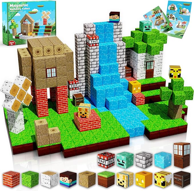 Magnetic Blocks-100PCS Magnetic Building Blocks Magnet Cube Toys Stacking,Build Forest World Set,STEM Montessori Sensory Toys for Kids Boys Girls Age 3 4 5 6 7 8 9 10 Easter Birthday Gift